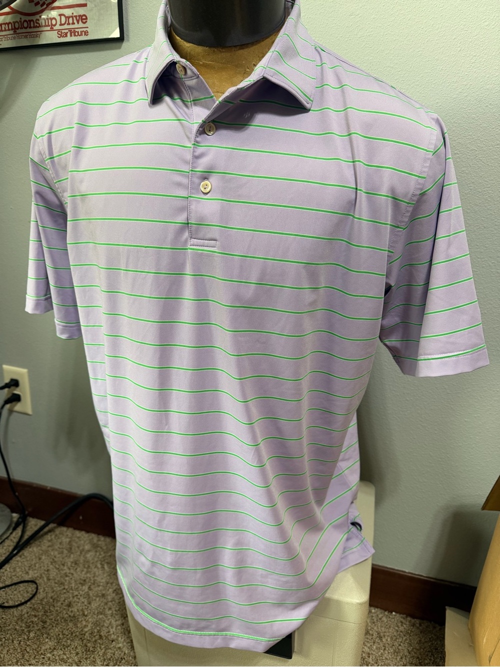 Peter Millar Summer Comfort Men's Large Lavender Stripe Des Moines Golf Polo